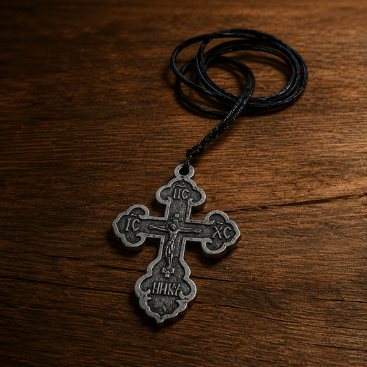 Serbisch-orthodoxes Kreuz mit Korpus aus Edelstahl 5 cm - svetazvezda
