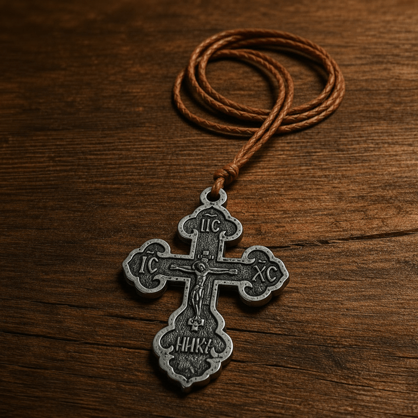Serbisch-orthodoxes Kreuz mit Korpus aus Edelstahl 5 cm - svetazvezda