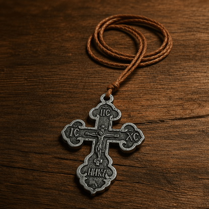 Serbisch-orthodoxes Kreuz mit Korpus aus Edelstahl 5 cm - svetazvezda