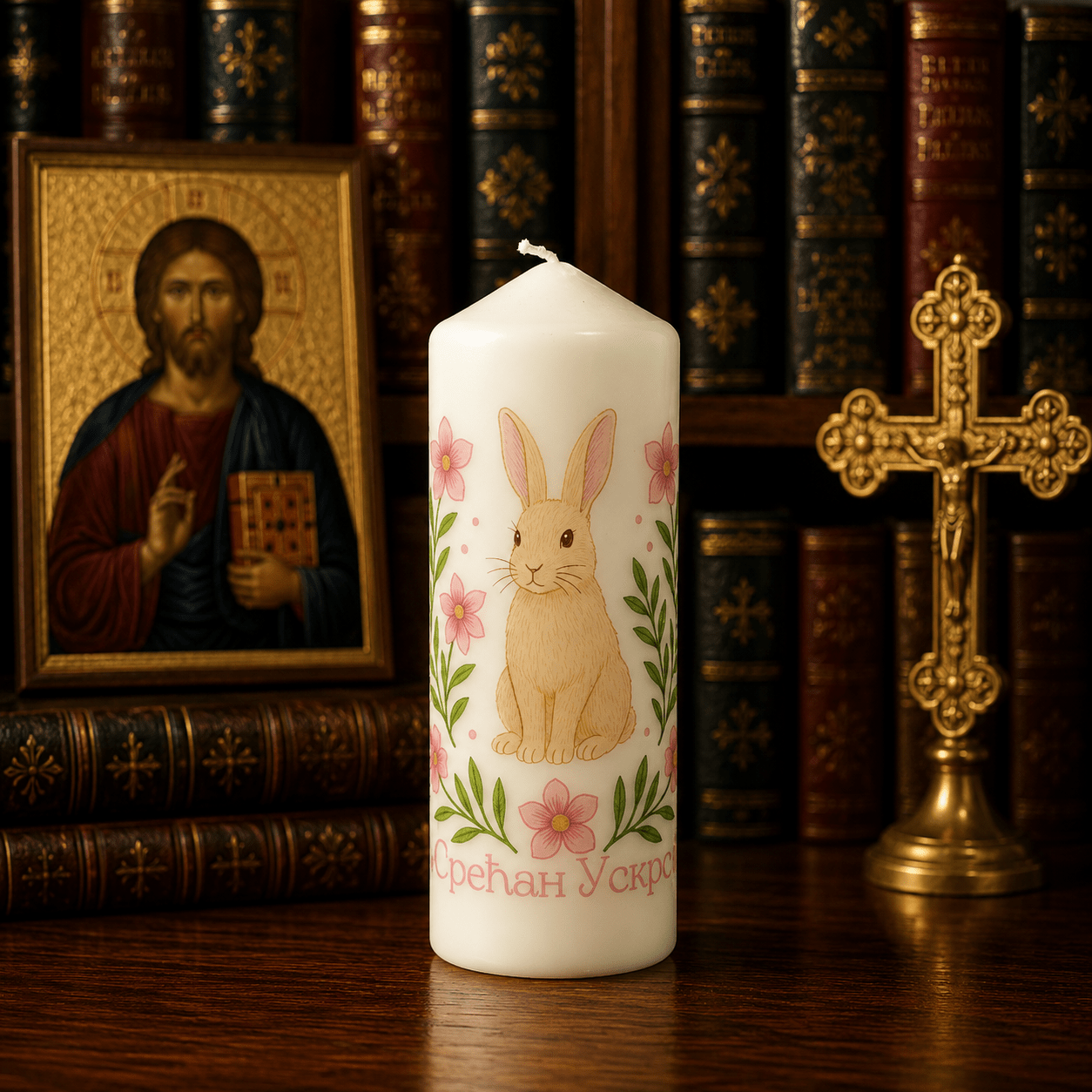 Srećan Uskrs – Serbisch-orthodoxe Osterkerze mit Hasenmotiv - svetazvezda