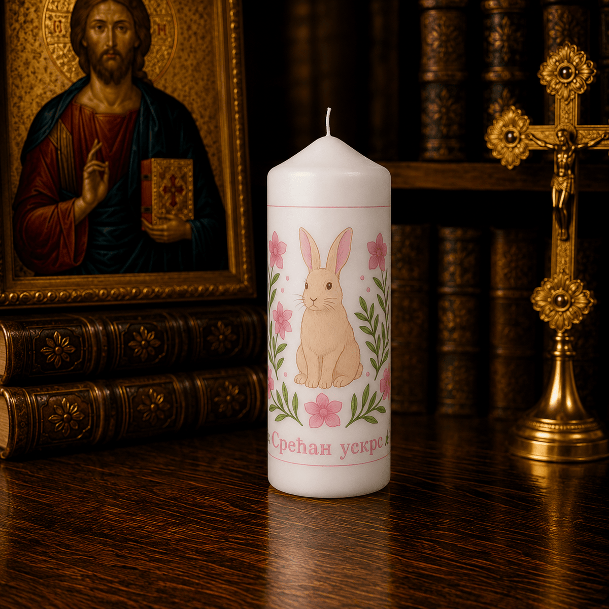 Srećan Uskrs – Serbisch-orthodoxe Osterkerze mit Hasenmotiv - svetazvezda