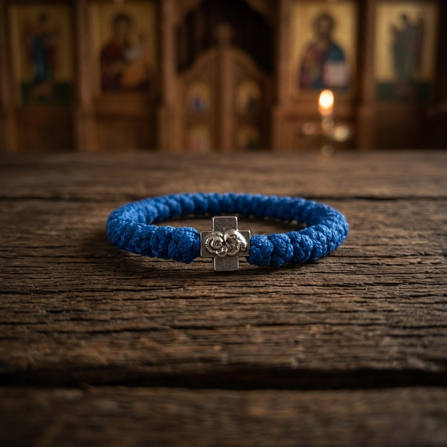 Handgeknüpfte Svetazvezda Brojanica Pletena in Blau mit 33 Knoten aus Serbien