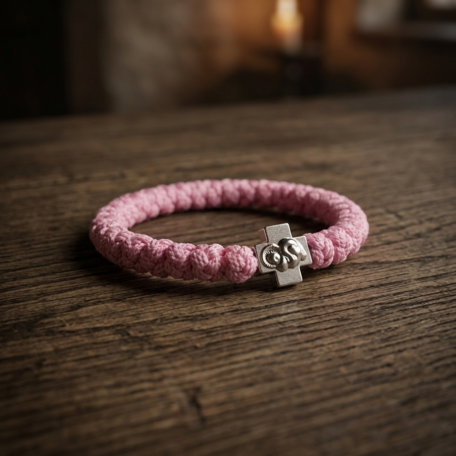 Handgeknüpfte Svetazvezda Brojanica Pletena in Rosa mit 33 Knoten aus Serbien