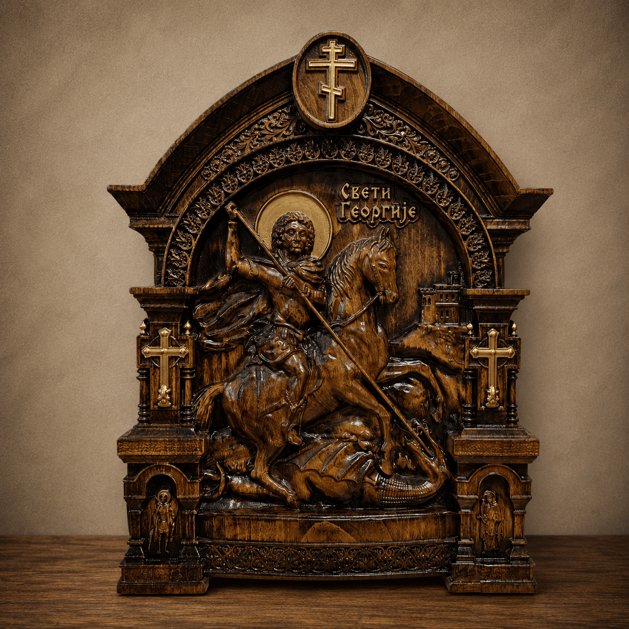 Sveti Georgije – Handgefertigte orthodoxe Holzikone 35 × 28,5 cm - svetazvezda