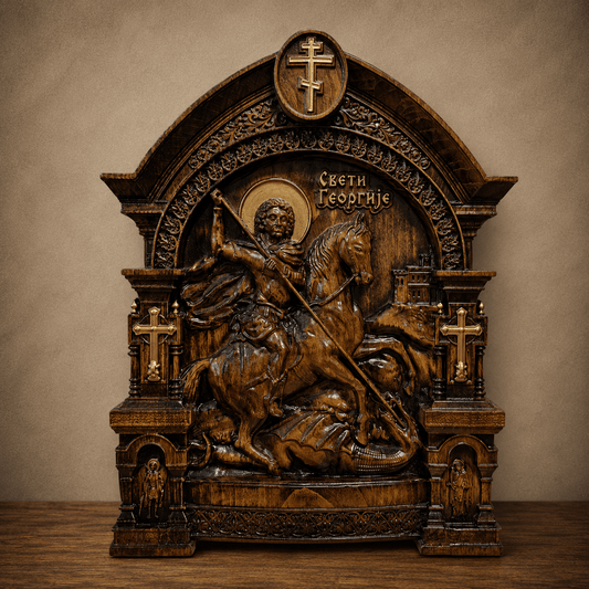 Sveti Georgije – Handgefertigte orthodoxe Holzikone 35 × 28,5 cm - svetazvezda