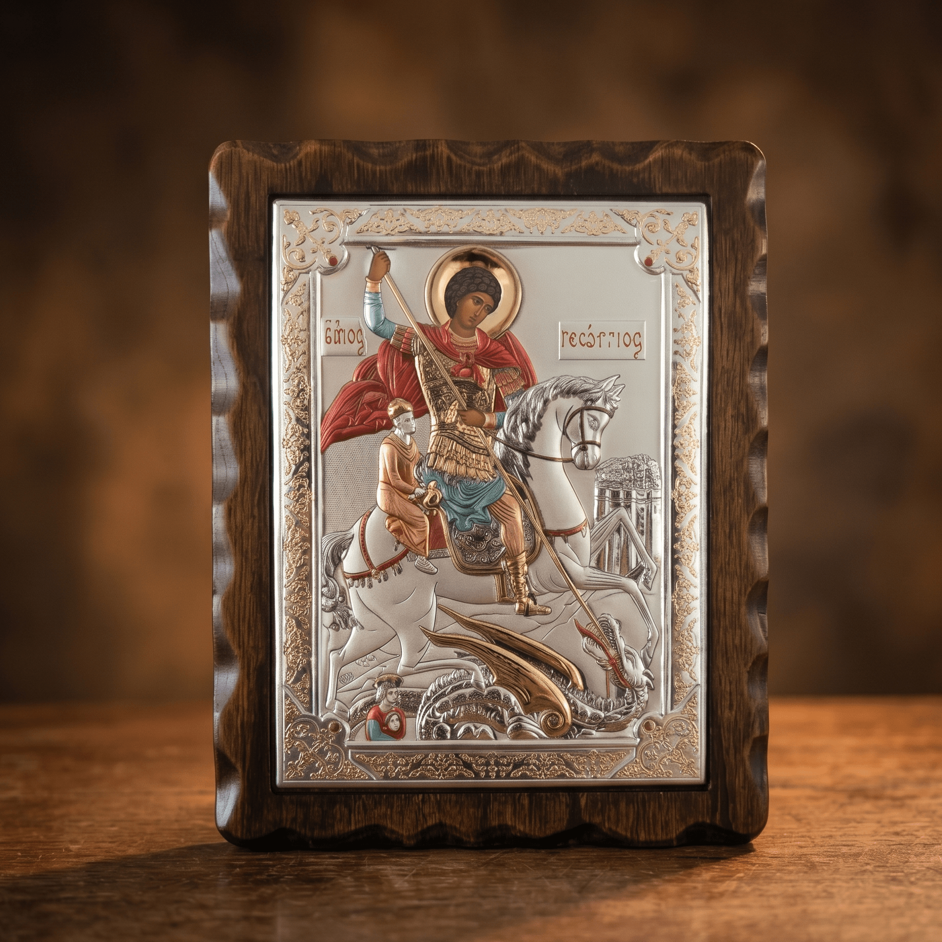 Sveti Georgije - LAR Echtsilber Ikone / 17 × 21,5 cm - svetazvezda