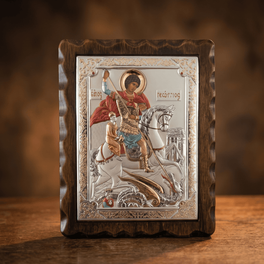 Sveti Georgije - LAR Echtsilber Ikone / 17 × 21,5 cm - svetazvezda