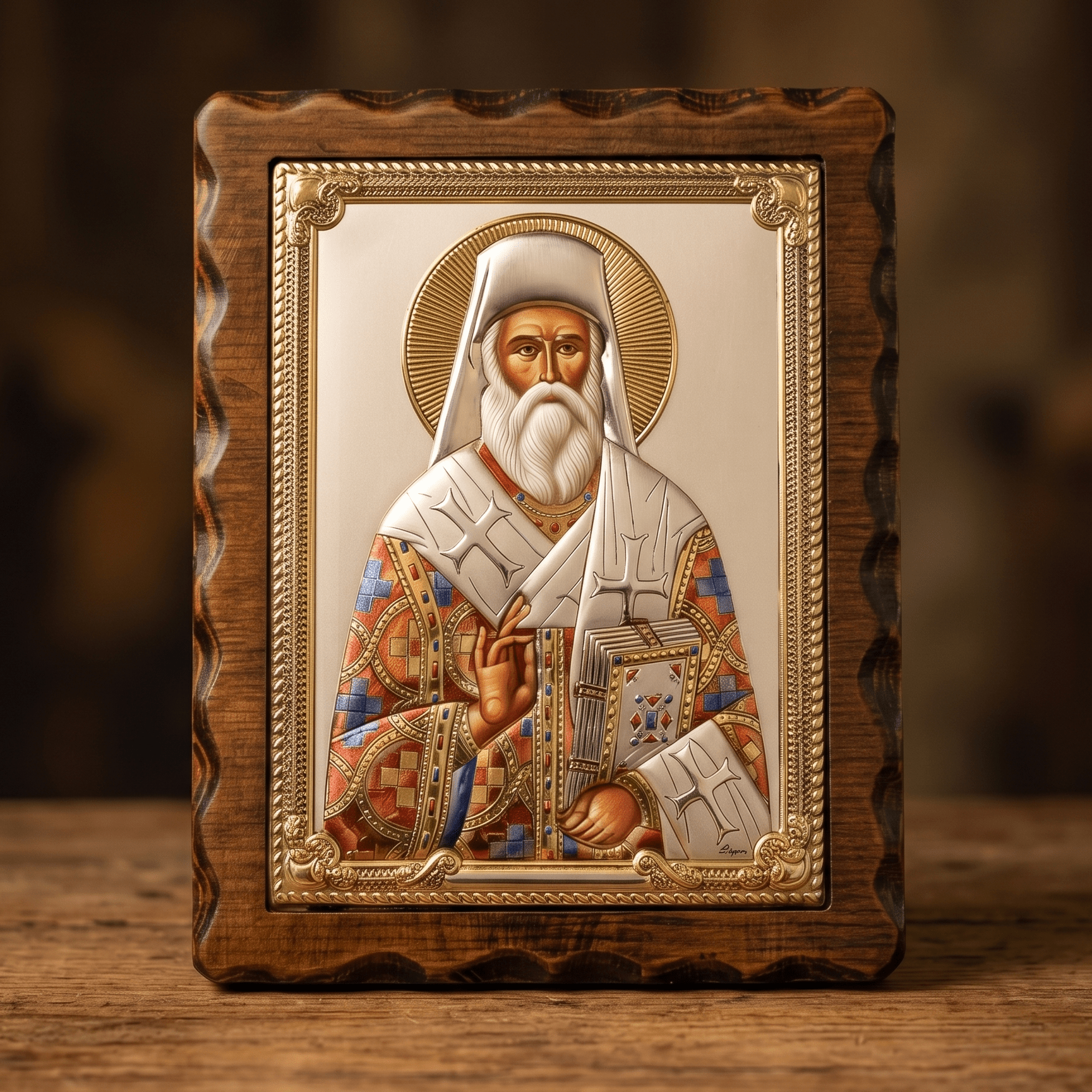 Sveti Nektarije Eginski - LAR Echtsilber Ikone / 17 × 21,5 cm - svetazvezda
