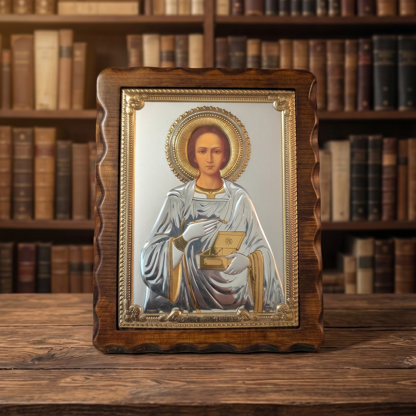 Sveti Pantelejmon LAR Echtsilber Ikone 17 × 21,5 cm mit 999° Reinesilber
