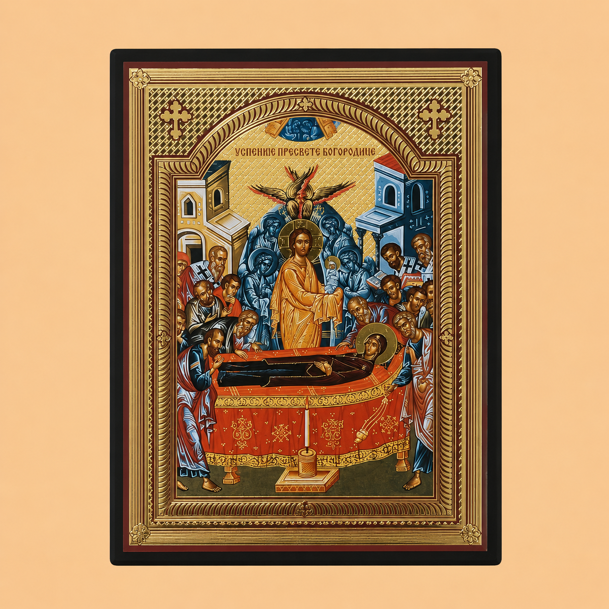 Serbisch-orthodoxe Ikone der Entschlafung der Allerheiligsten Gottesmutter (Uspenije Presvete Bogorodice)