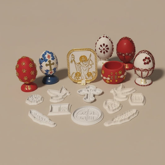 Vaskrs - Set – 5 dekorierte Eier, Modlice - Set und rote Čuvarkuća 1 - svetazvezda