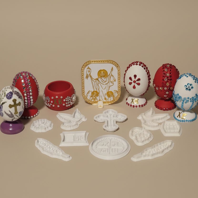 Vaskrs - Set – 5 dekorierte Eier, Modlice - Set und rote Čuvarkuća 3 - svetazvezda