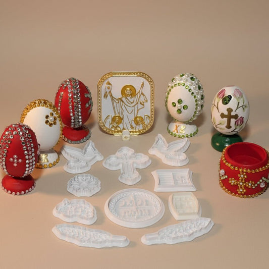 Vaskrs - Set – 5 dekorierte Eier, Modlice - Set und rote Čuvarkuća 9 - svetazvezda